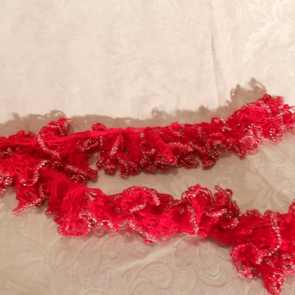 Hand Crafted Cherry Red Ruffle Scarf - Picture 4 of 4
